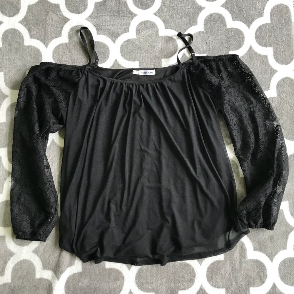 Cold Shoulder Blouse w/ Lace Sleeves (1)